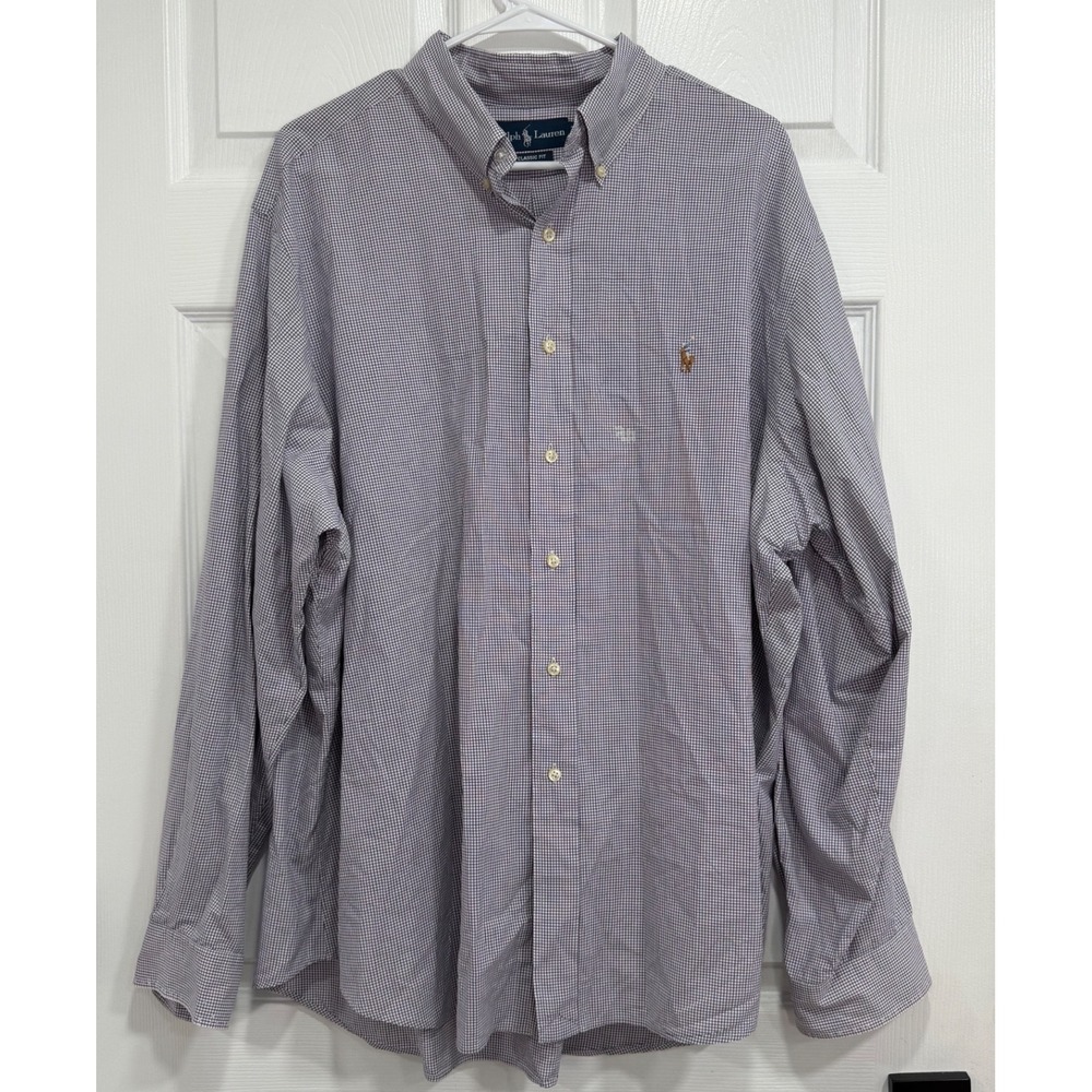 Ralph Lauren Men's 18 36/37 Classic Fit Purple Check Button Down Shirt